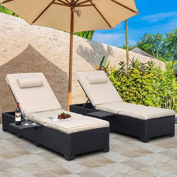 Amazon.com: Outdoor Chaise Lounge Set of 2, Patio Wicker